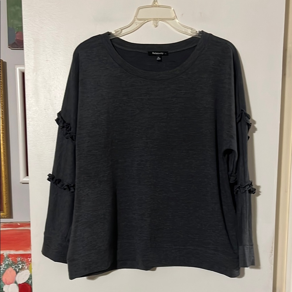 Relativity grey crew neck sweatshirt with ruffle detail